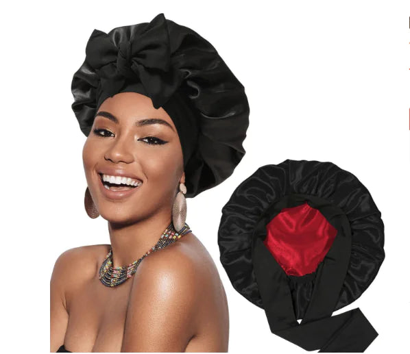 Double Layered Satin Hair Care Bonnet with Bow (One Set) - Curly Luxe