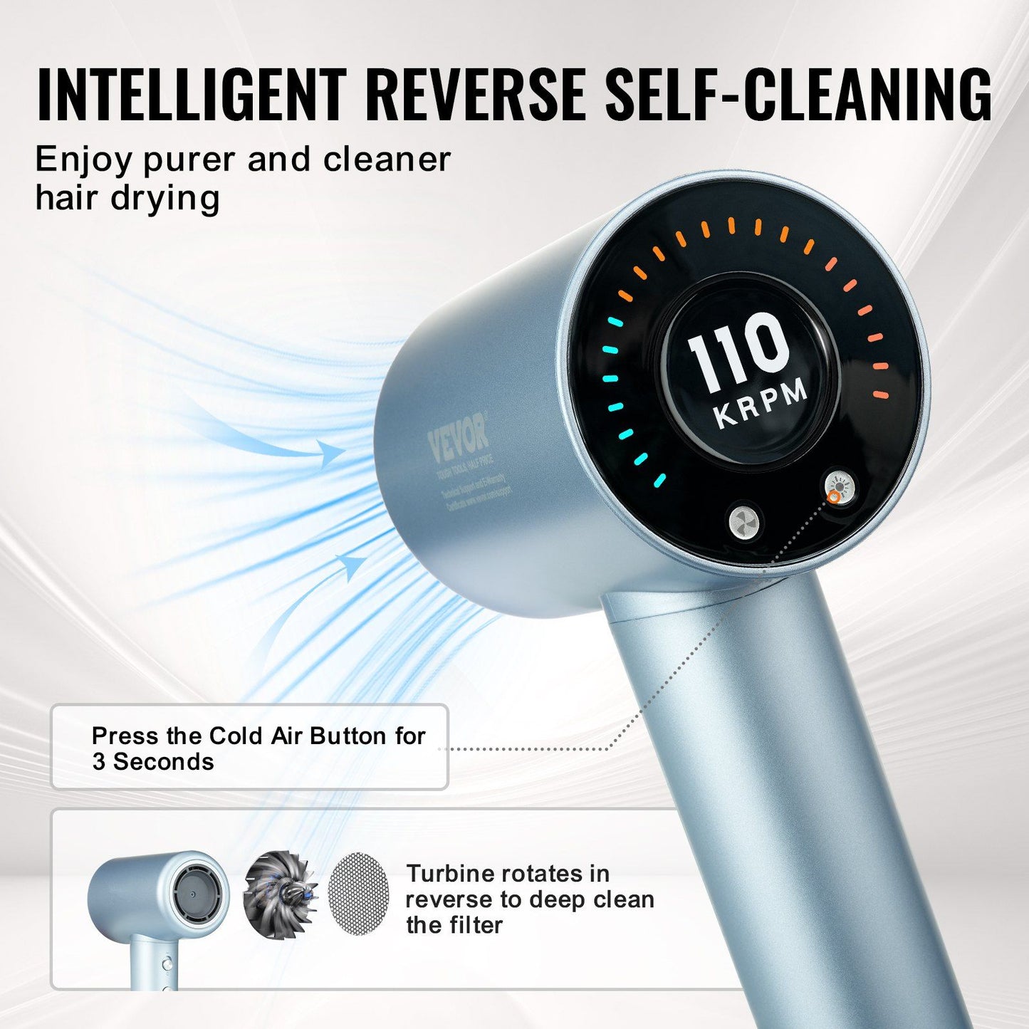 VEVOR High-Speed Hair Dryer with Diffuser – 105,000RPM Motor, Negative Ions - Curly Luxe