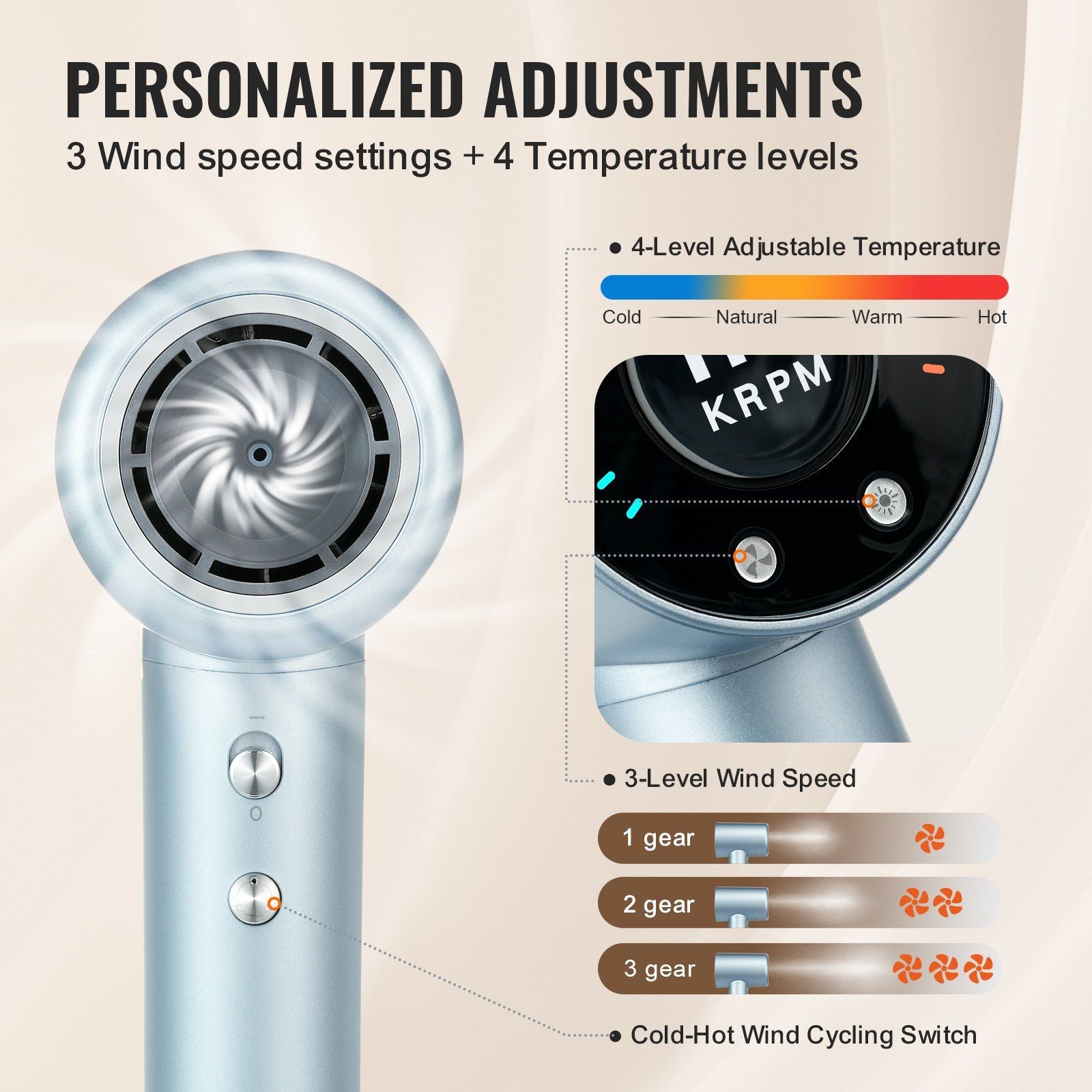 VEVOR High-Speed Hair Dryer with Diffuser – 105,000RPM Motor, Negative Ions - Curly Luxe